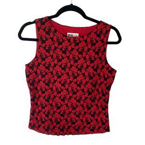 Y2K Lacy Red and Black Tank Top Stretchy Club Going Out Size Medium